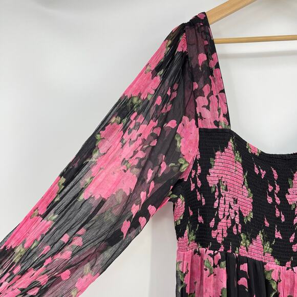 RIXO | Yas Shirred Midi Dress Blossom Pink Floral Chiffon 4XL 18 Plus Size - Picture 8 of 16